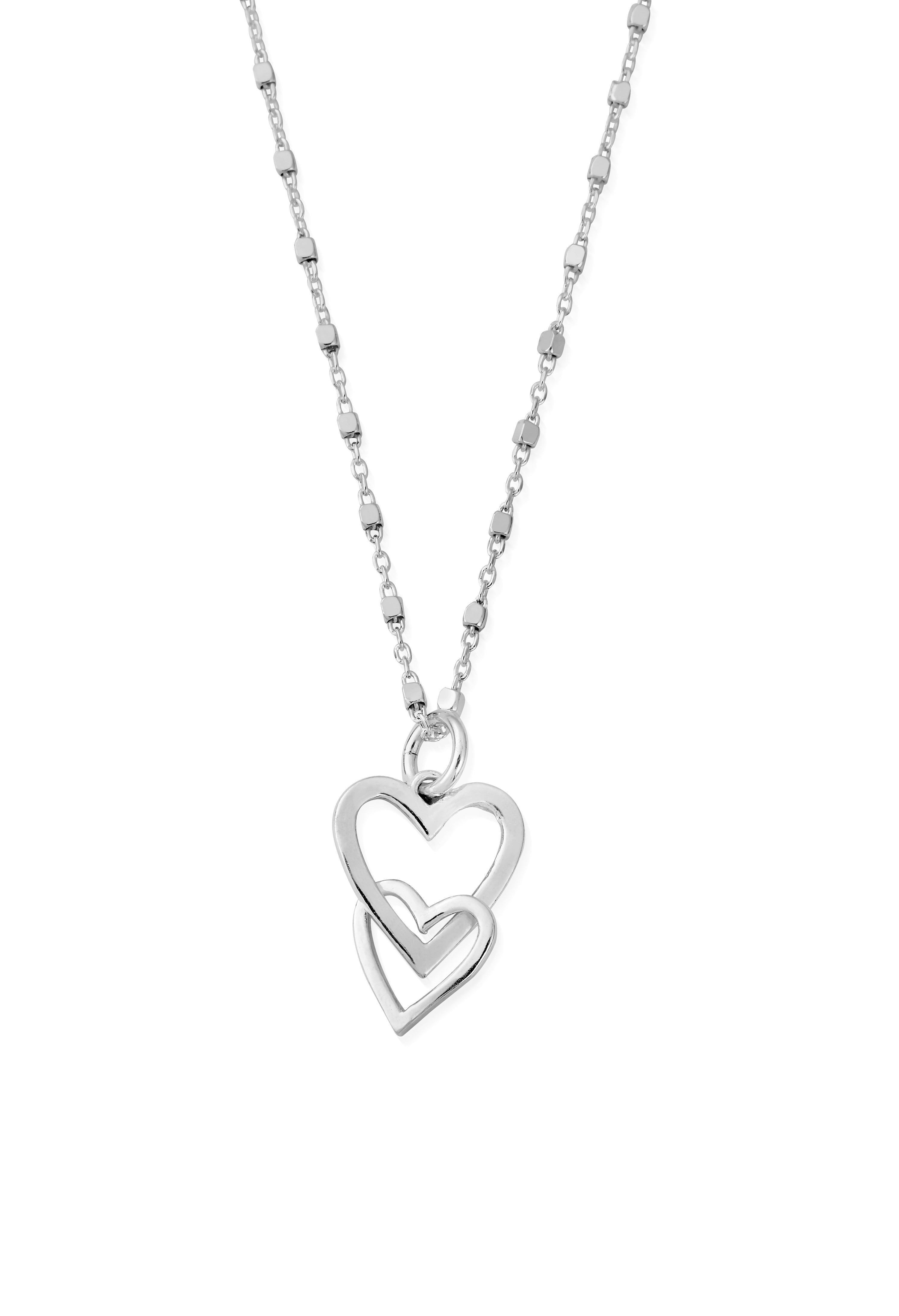 Sterling silver ChloBo interlocking heart necklace. A symbol of love and connection, crafted in 925 sterling silver.