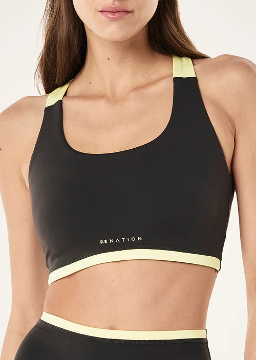 Women's P.E Nation Highgate Sports Bra in Smokestone Lemonade — view 3