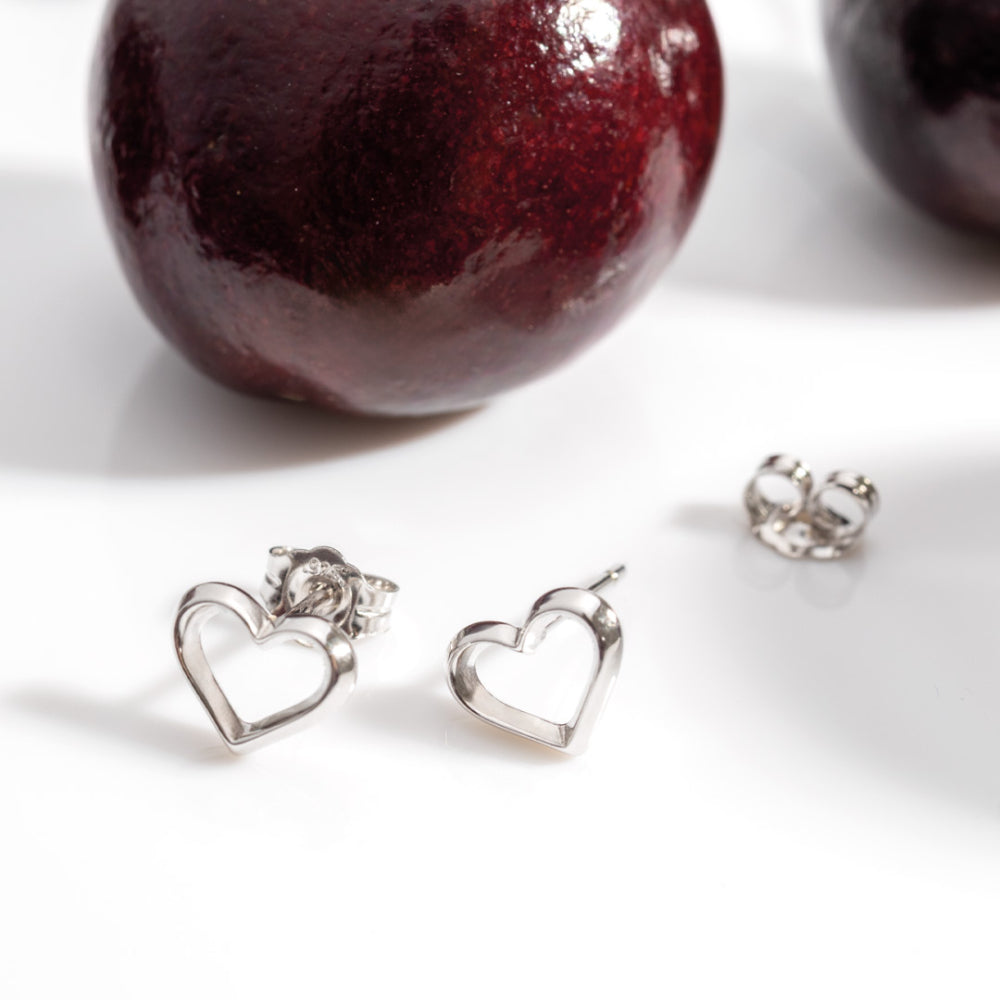 Kit Heath Love Silver Heart Fine Outline Stud Earrings 40530RP — view 3