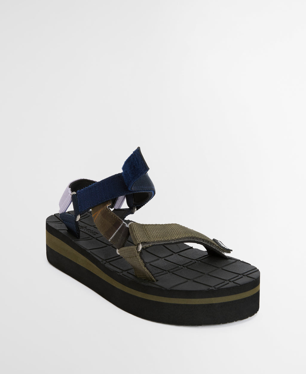 Multicolored sandal with black sole on a white background