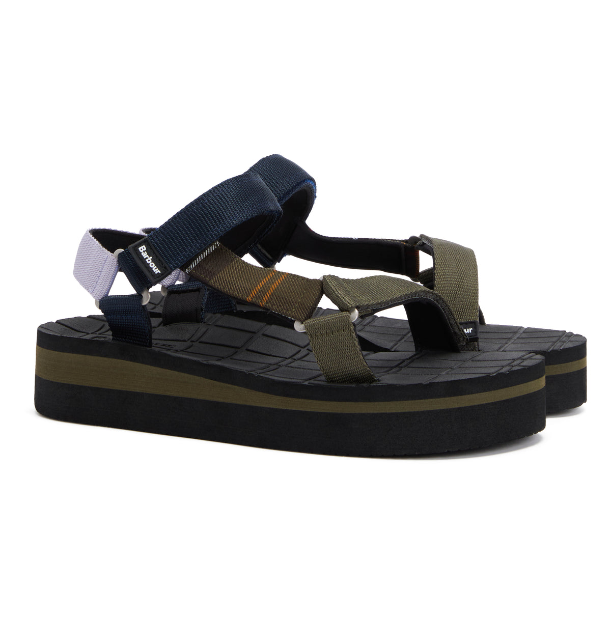 Green sandal with black sole on a white background
