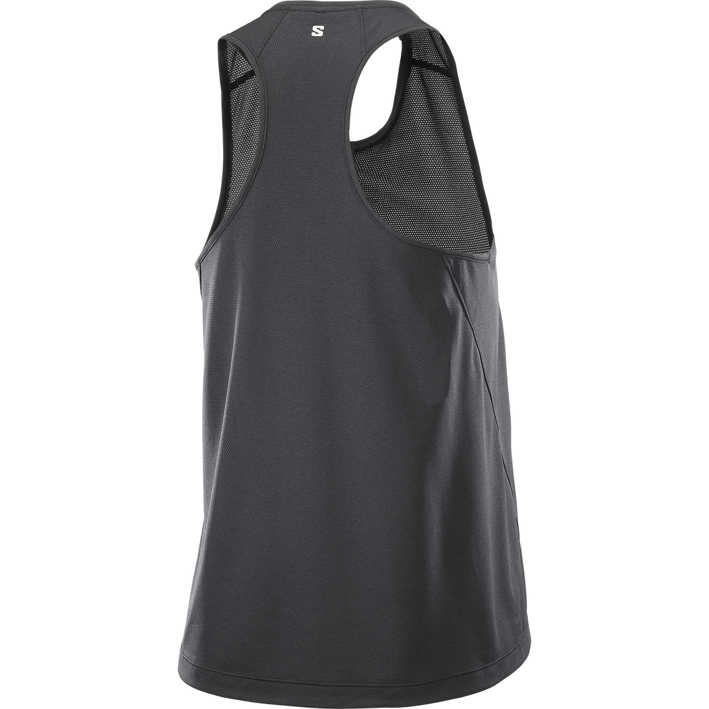 Black tank top with mesh back on a white background