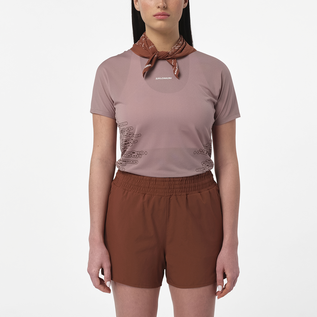Womens Salomon SENSE AERO SS TEE GFX W /CHOCOLATE Antler/Chocolate T Shirts