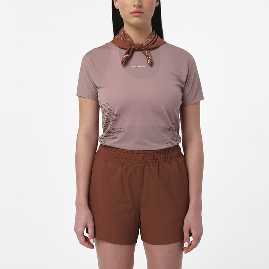 Womens Salomon SENSE AERO SS TEE GFX W /CHOCOLATE Antler/Chocolate T Shirts