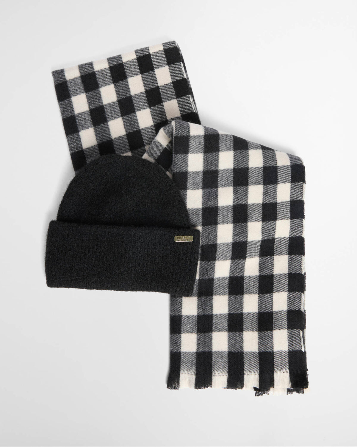 Women's Barbour International Kemora Beanie & Scarf Gift In Black/Moonbeam