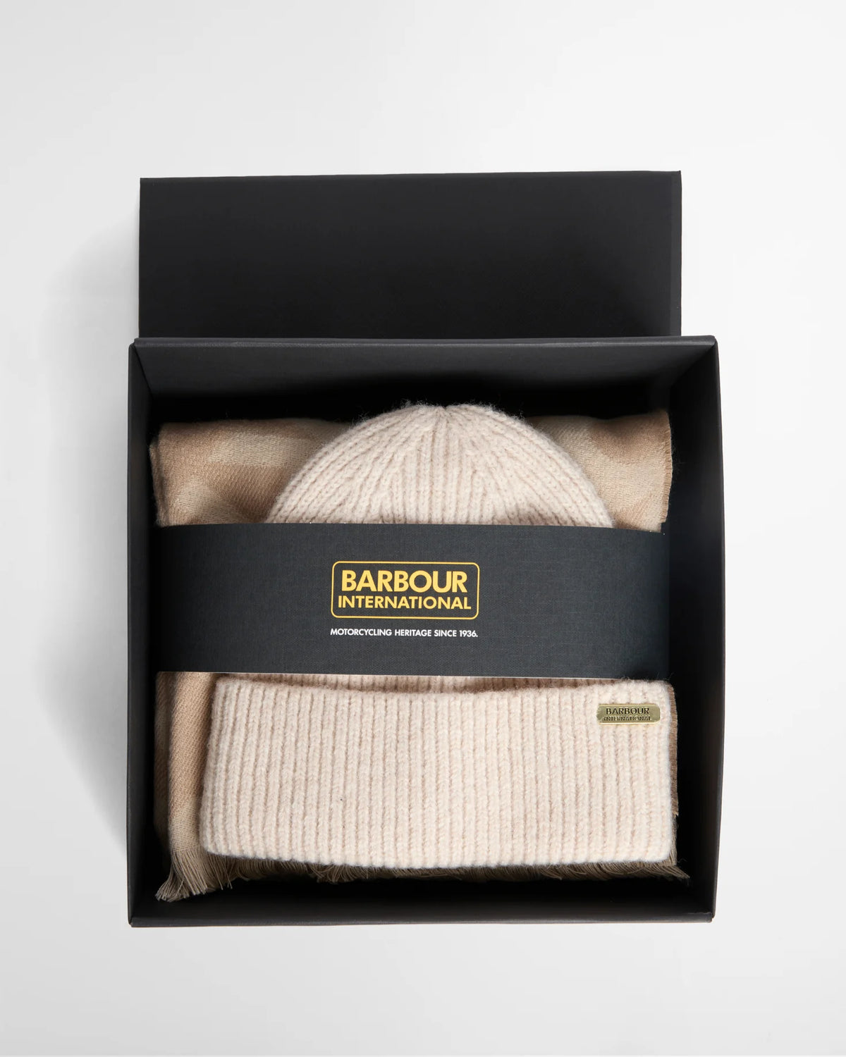 Women's Barbour International Pendle Beanie & Kenna Scarf In Moonbeam/Camel — view 2