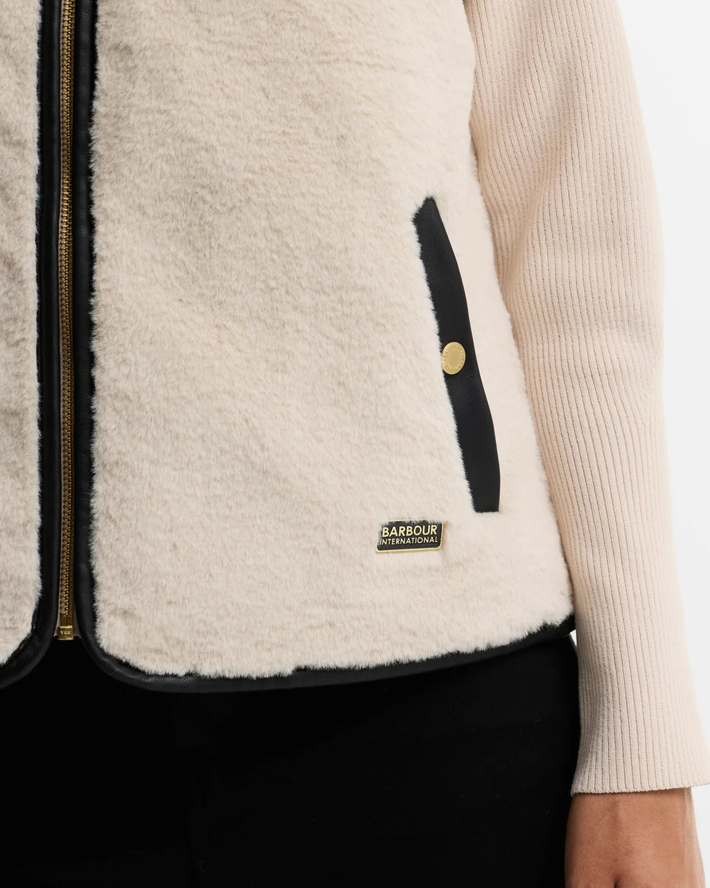 Women's Barbour International Oulton Faux Fur Liner In Lt Stone/Black