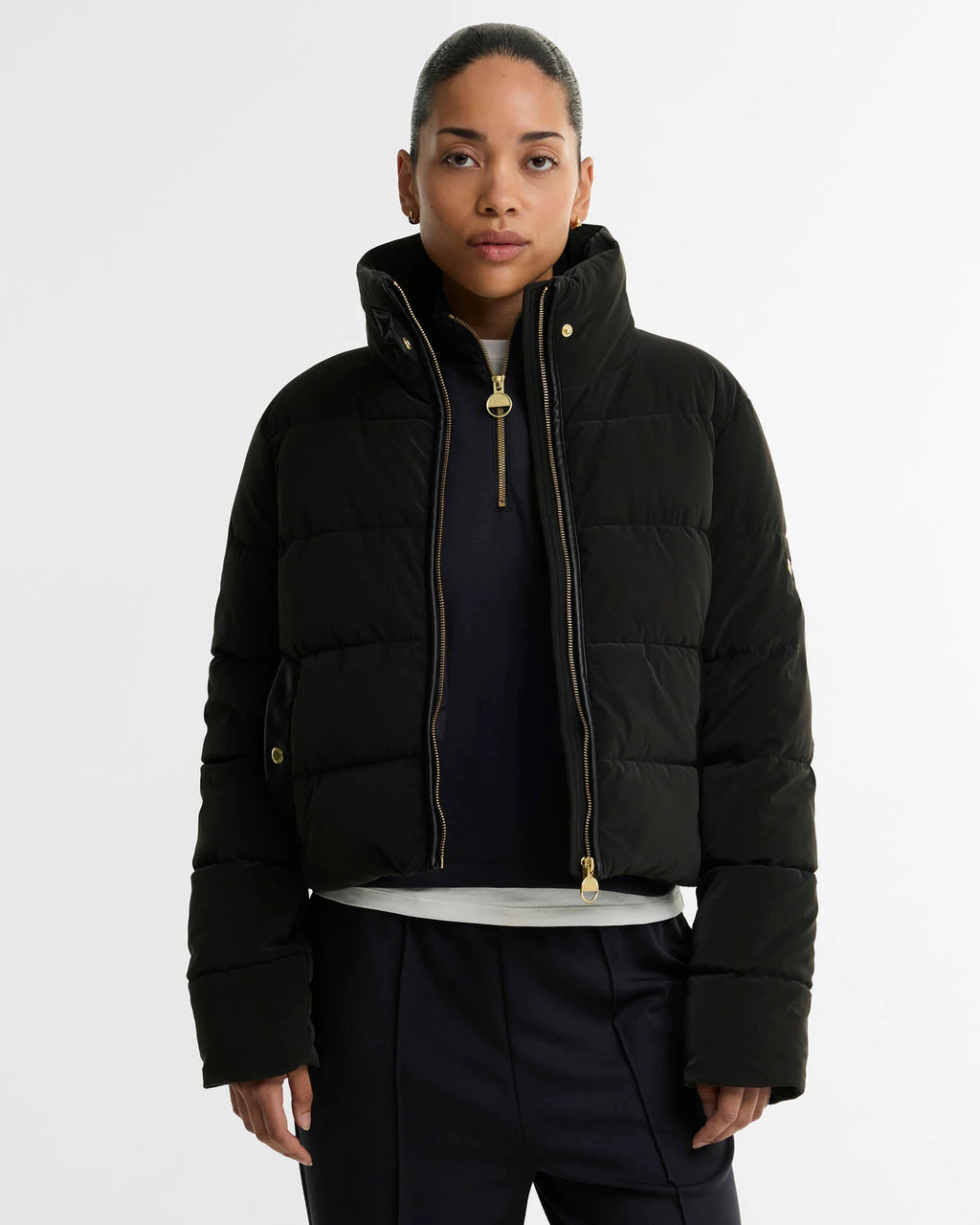 Women's Barbour International Halina Faux Velvet Puffer In Black