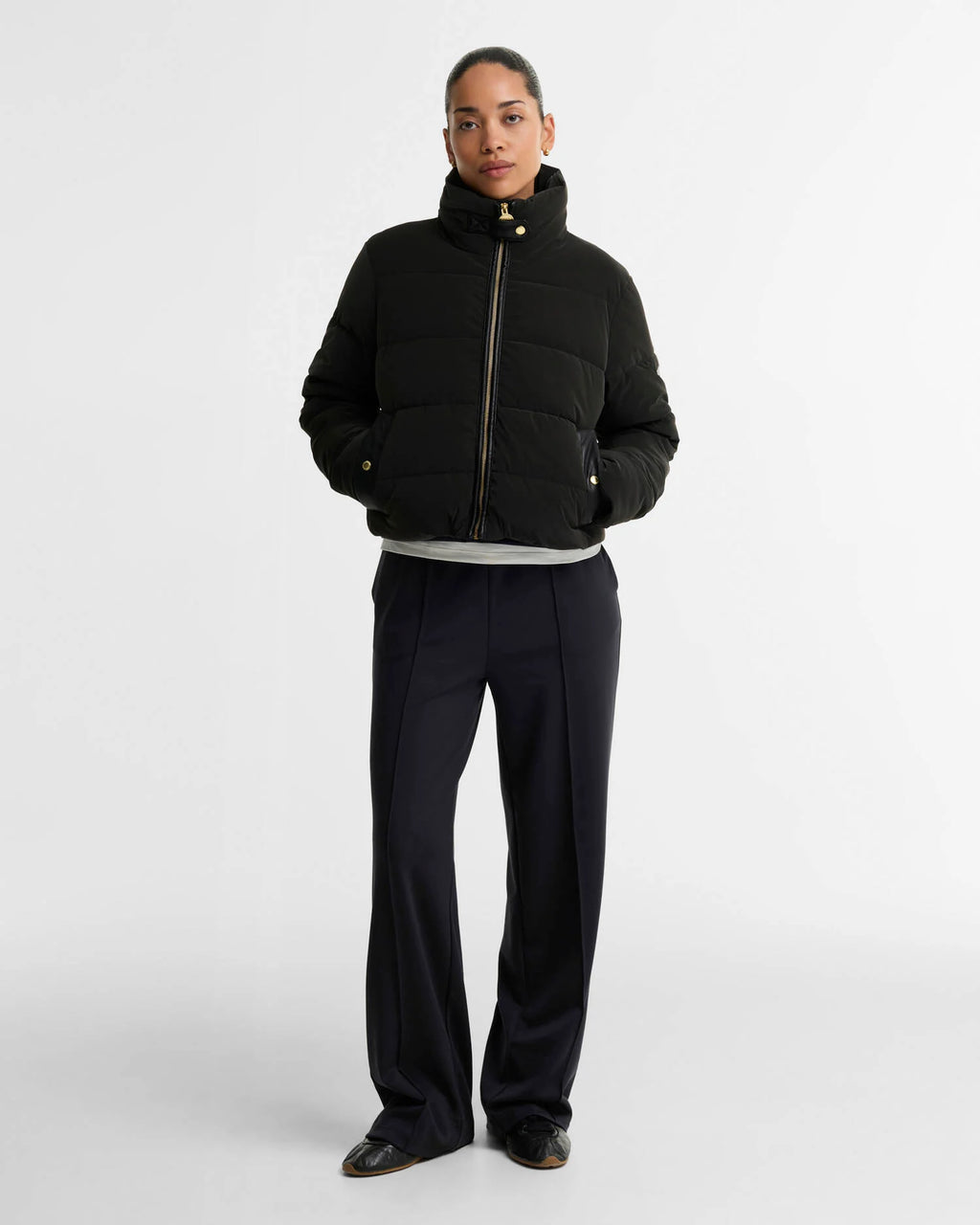 Women's Barbour International Halina Faux Velvet Puffer In Black