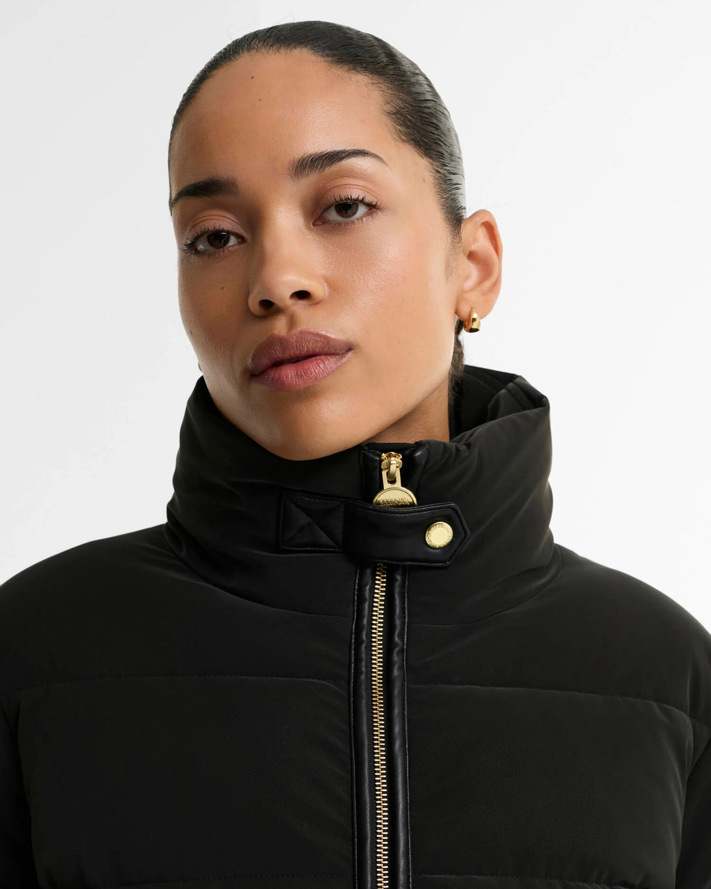 Women's Barbour International Halina Faux Velvet Puffer In Black
