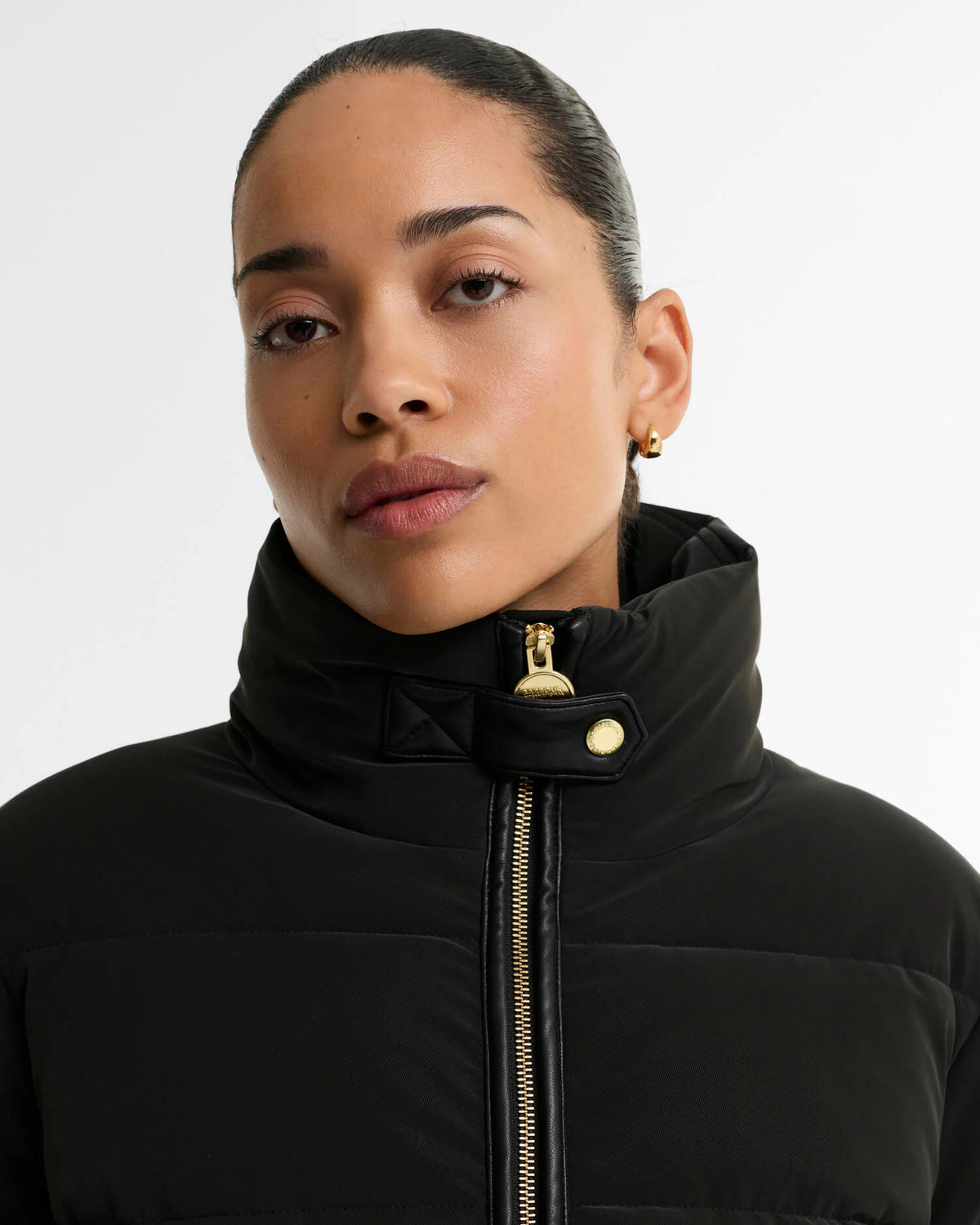 Women's Barbour International Halina Faux Velvet Puffer In Black