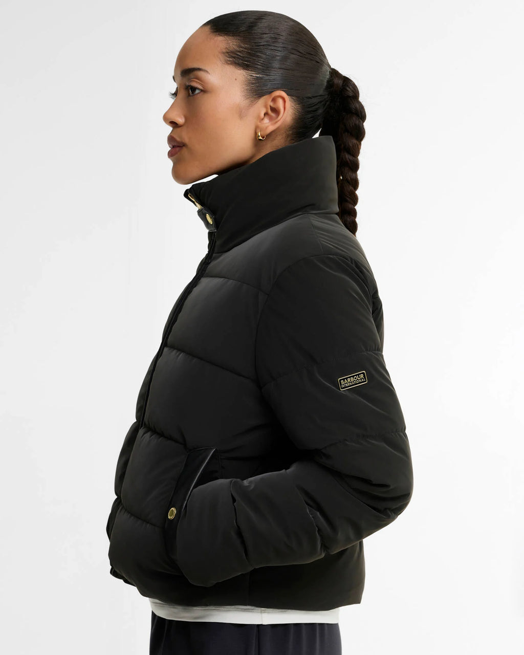 Women's Barbour International Halina Faux Velvet Puffer In Black