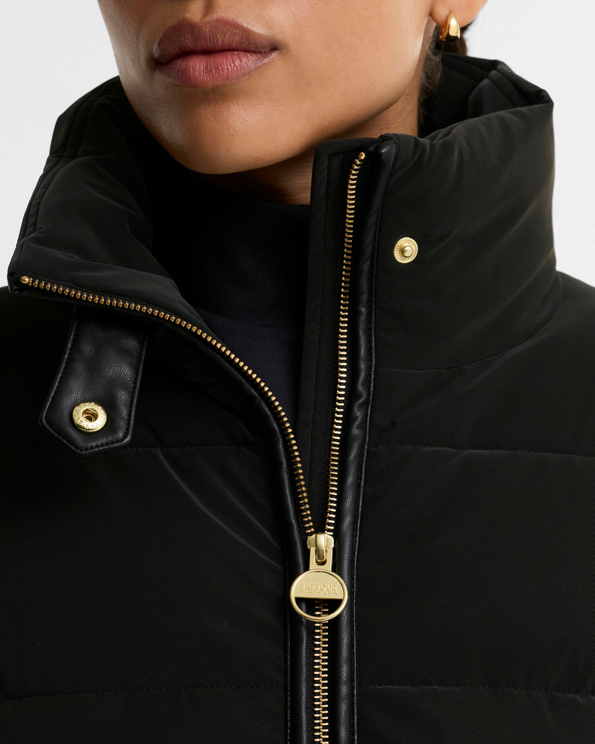 Women's Barbour International Halina Faux Velvet Puffer In Black