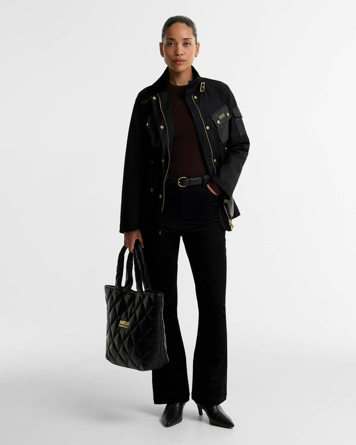 Women's Barbour International International Heritage Wax In Black/Northumberland Check — view 2