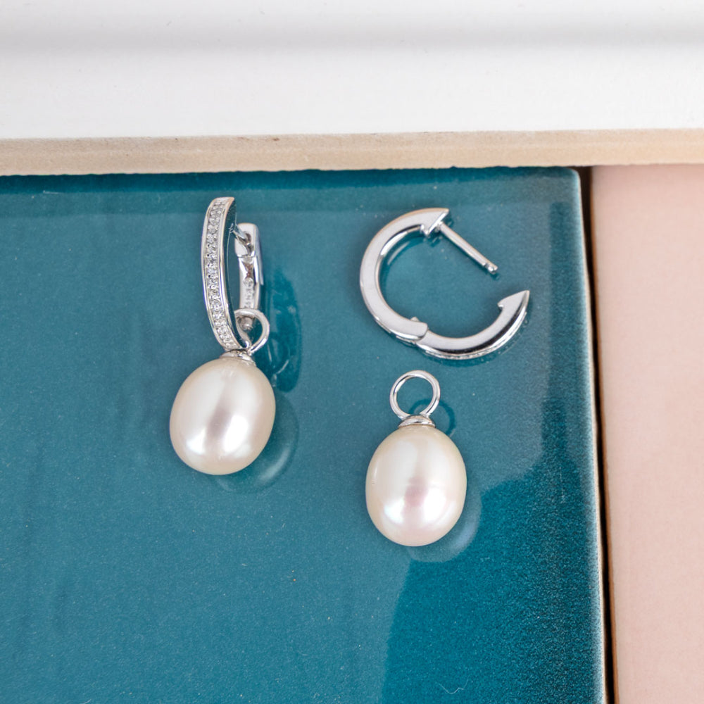 Kit Heath Silver Revival Classic Pearl Glitz CZ Hoop Drop Earrings 50429FPC — view 3
