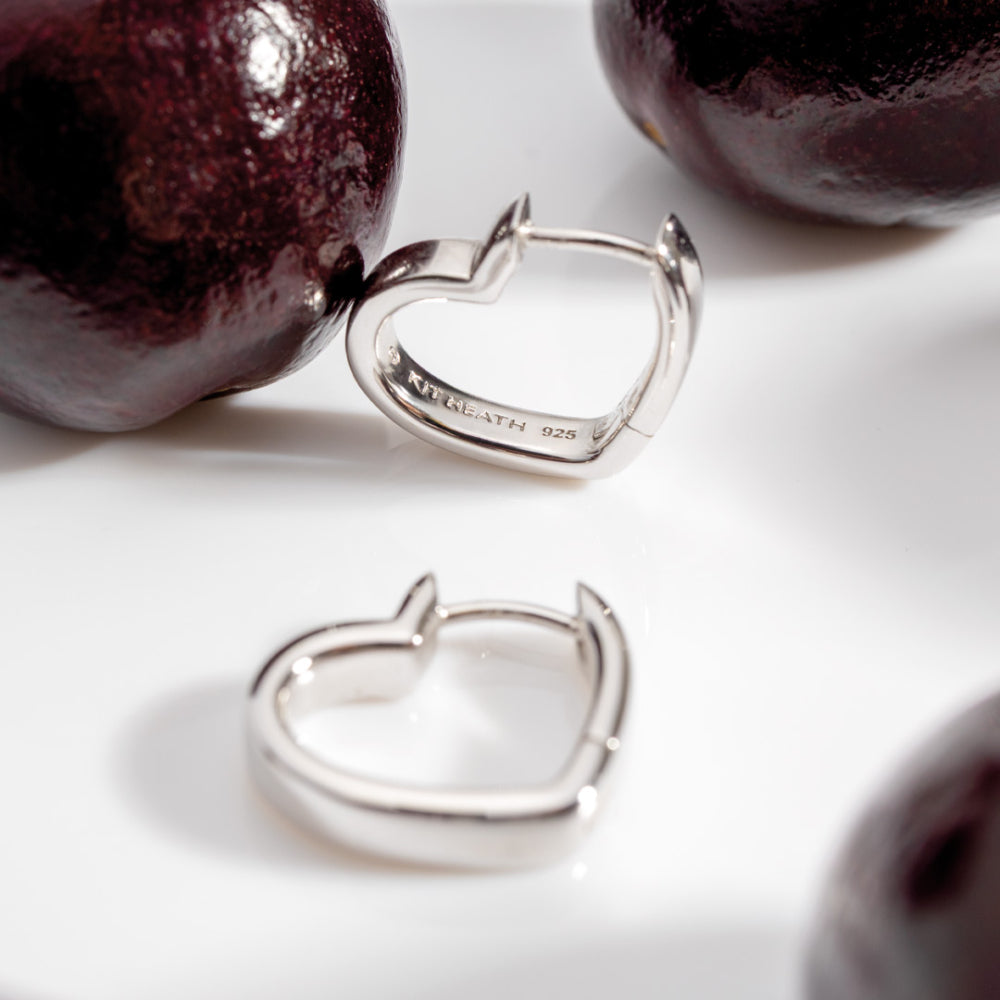 Kit Heath Love Silver Heart Outline Hinged Hoop Earrings — view 5