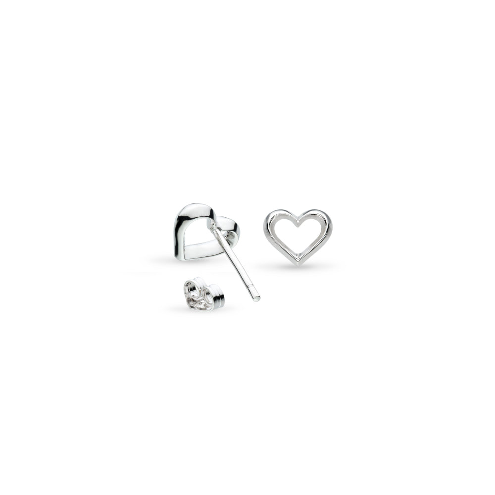 Kit Heath Love Silver Heart Fine Outline Stud Earrings 40530RP