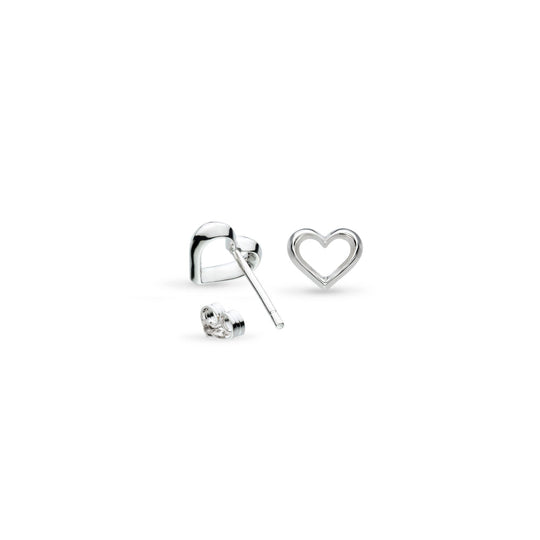 Kit Heath Love Silver Heart Fine Outline Stud Earrings 40530RP
