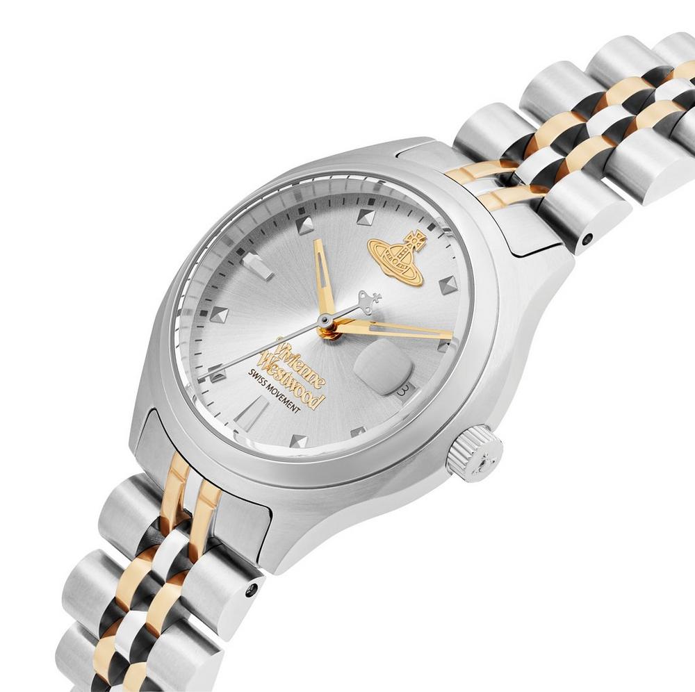 The Vivienne Westwood Ladies Little Camberwell watch, a silver dial stainless steel gold plated timepiece from Vivienne Westwood, available at OD’s Jewellers in St Helens
