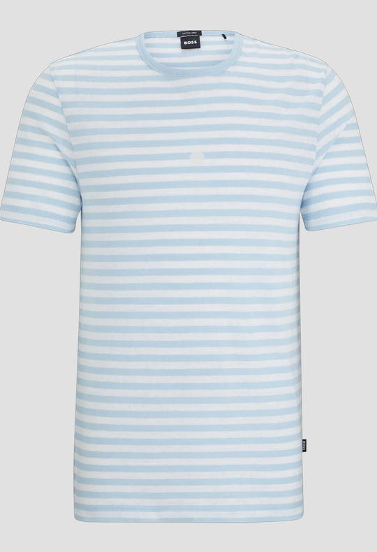 Men's BOSS Black Tiburt 457 Pastel Blue Striped T Shirt