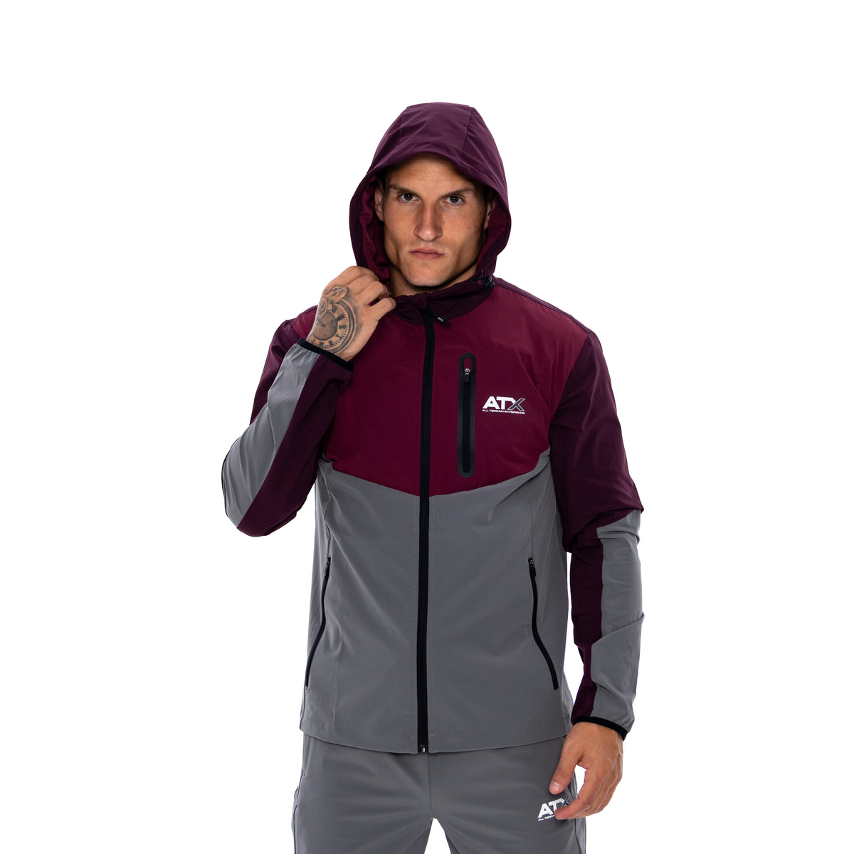 Men's ATX Traverse Track Top & Track Pant in Dark Grey/Burgundy Tracksuit Set