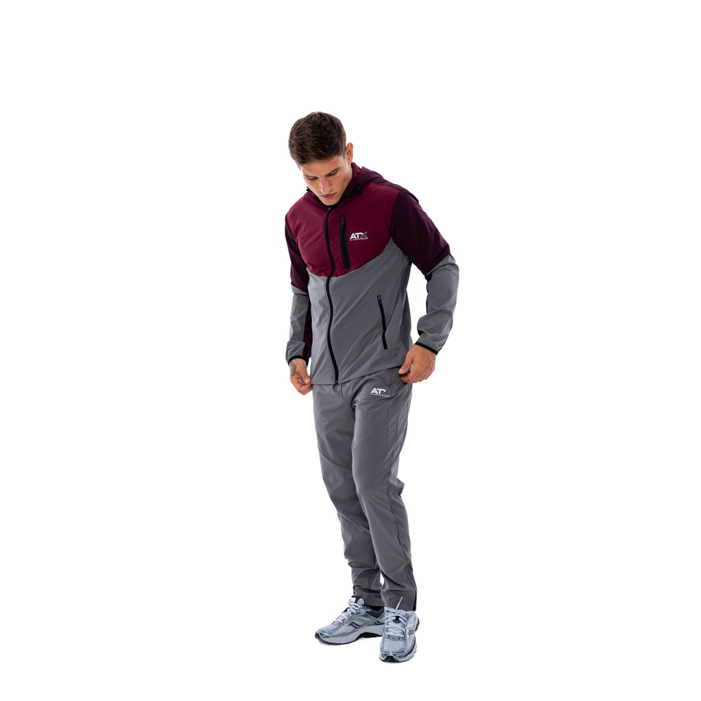Men's ATX Traverse Track Top & Track Pant in Dark Grey/Burgundy Tracksuit Set