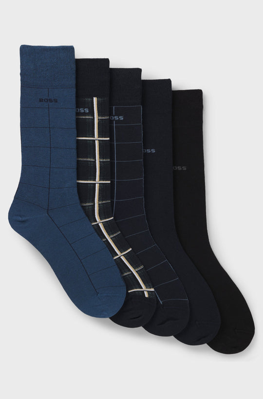 Men's BOSS Black 5 Pack Gift Set Blue Socks