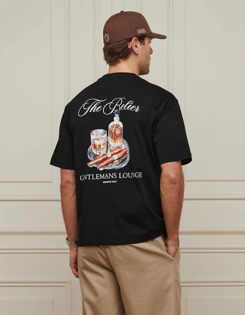 Men's Belier Black Gentlemans Lounge Graphic T-Shirt — view 2