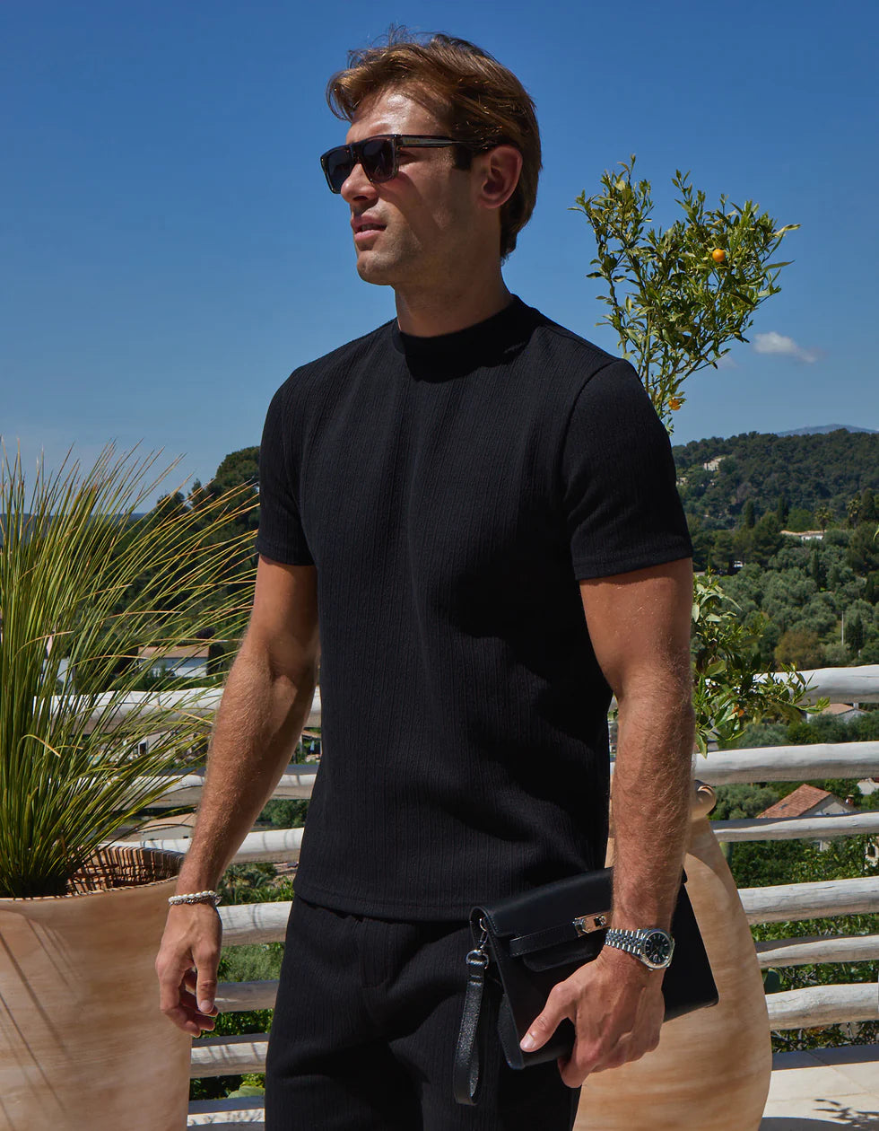Men's Belier Black Textured T Shirt — view 3