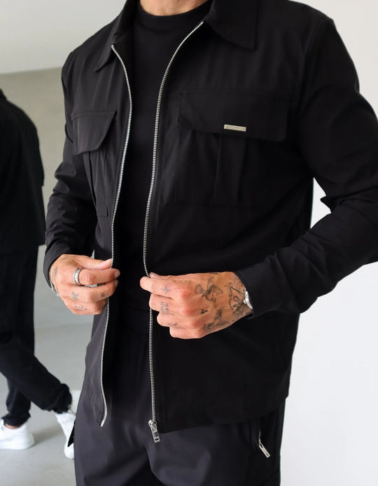 Men's Belier Black Woven Pocket Overshirt