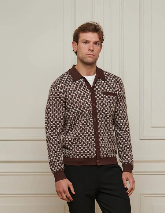 Men's Belier Brown Block Print Cardigan
