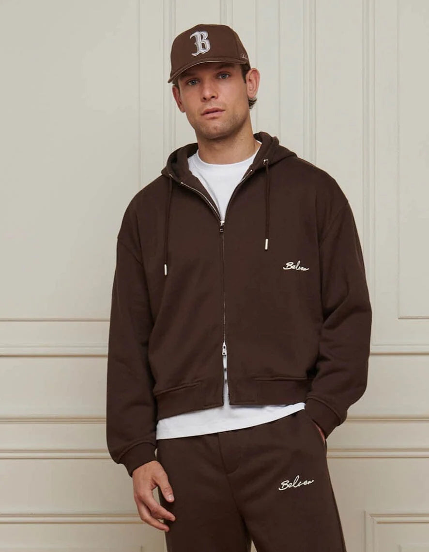 Men's Belier Brown Oversized Zipped Hoodie — view 5