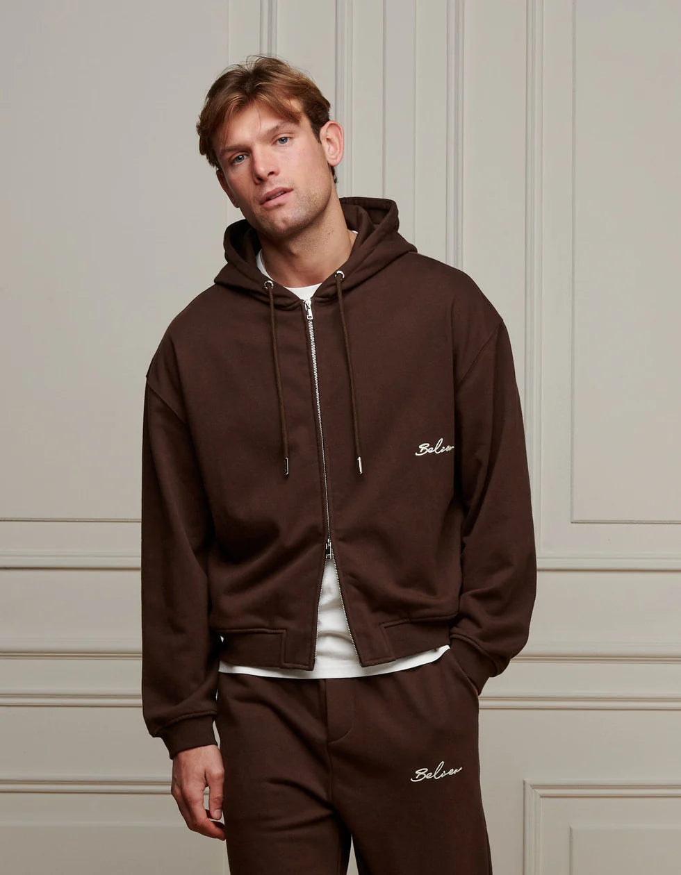 Men's Belier Brown Oversized Zipped Hoodie — view 6