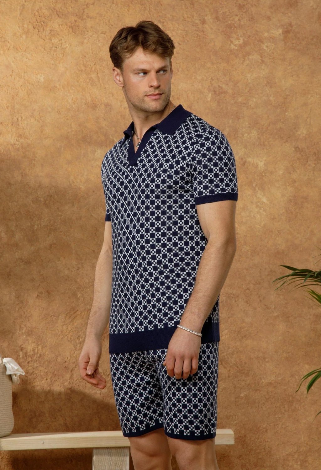 Men's Belier Navy Block Print Cuban Collar Polo Shirt — view 3