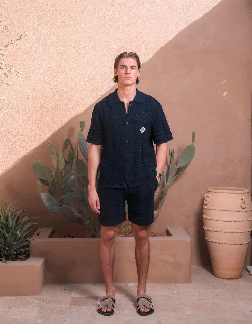 Men's Belier Navy Ocean Crochet Shirt — view 2