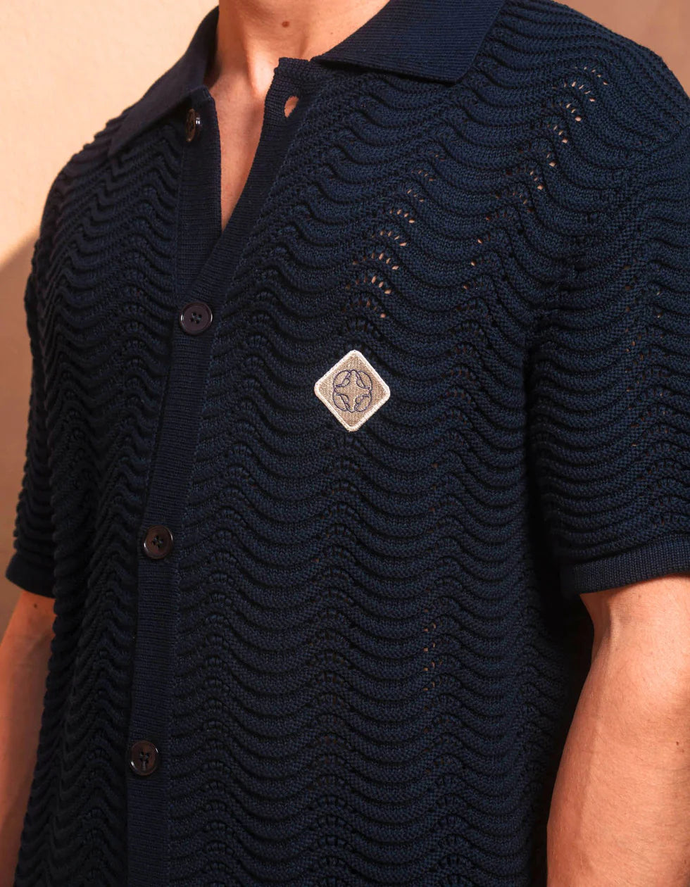 Men's Belier Navy Ocean Crochet Shirt & Short Set — view 3