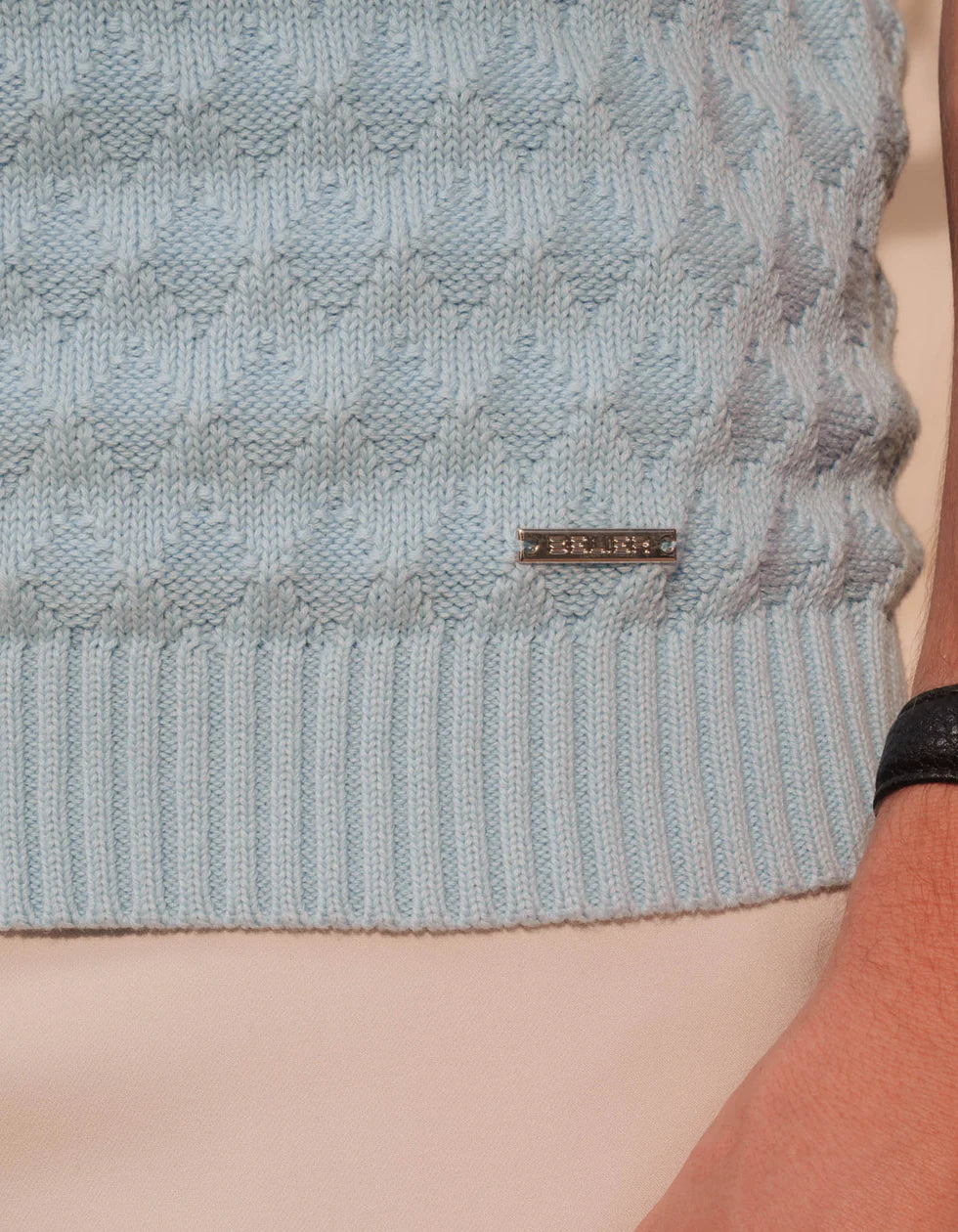 Men's Belier Sky Blue Diamond Stitch Polo — view 4