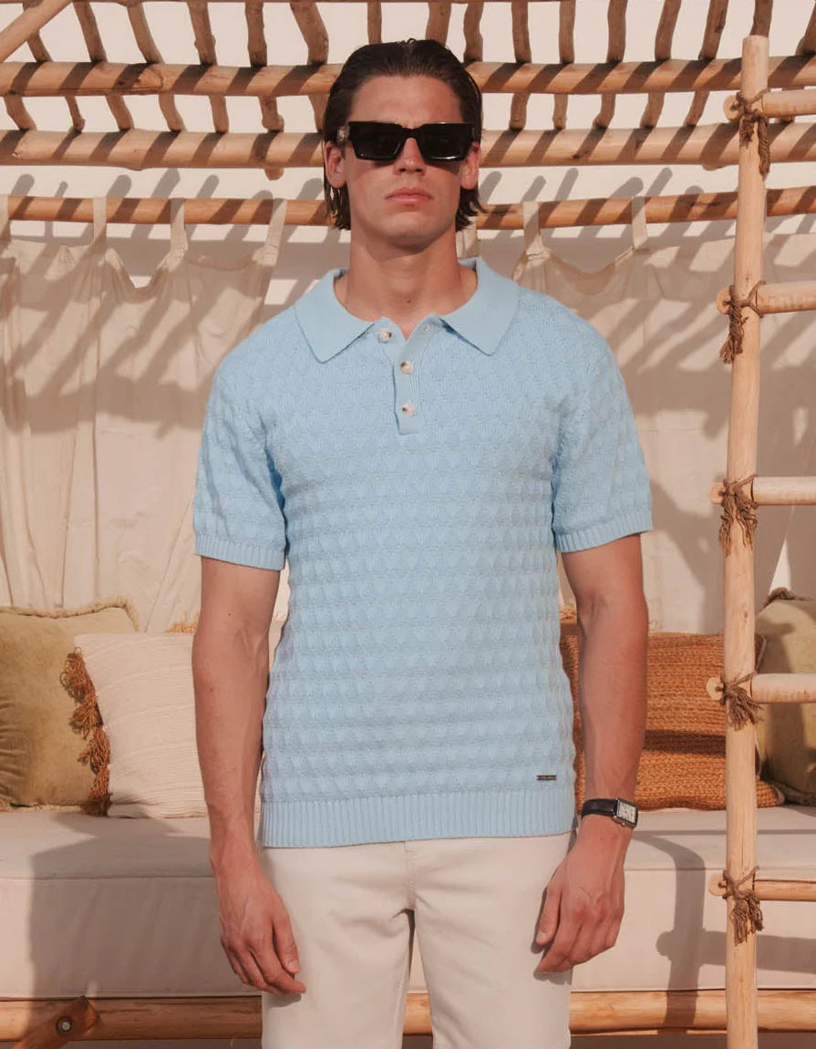 Men's Belier Sky Blue Diamond Stitch Polo