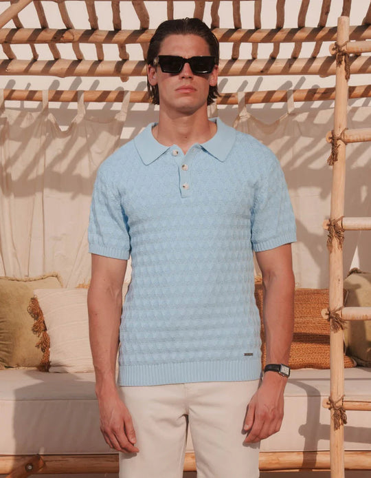Men's Belier Sky Blue Diamond Stitch Polo