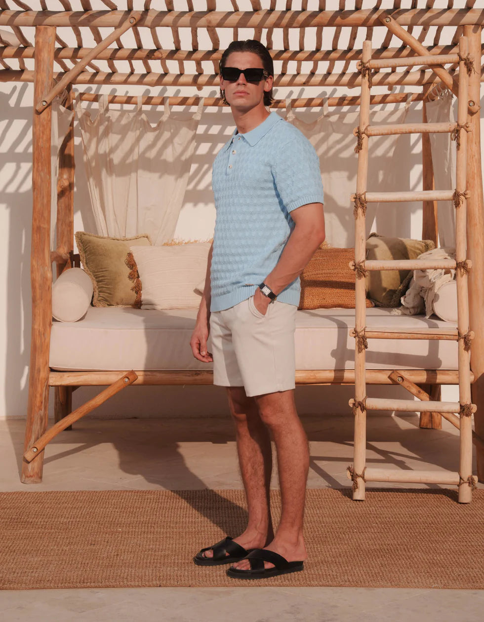 Men's Belier Sky Blue Diamond Stitch Polo — view 2