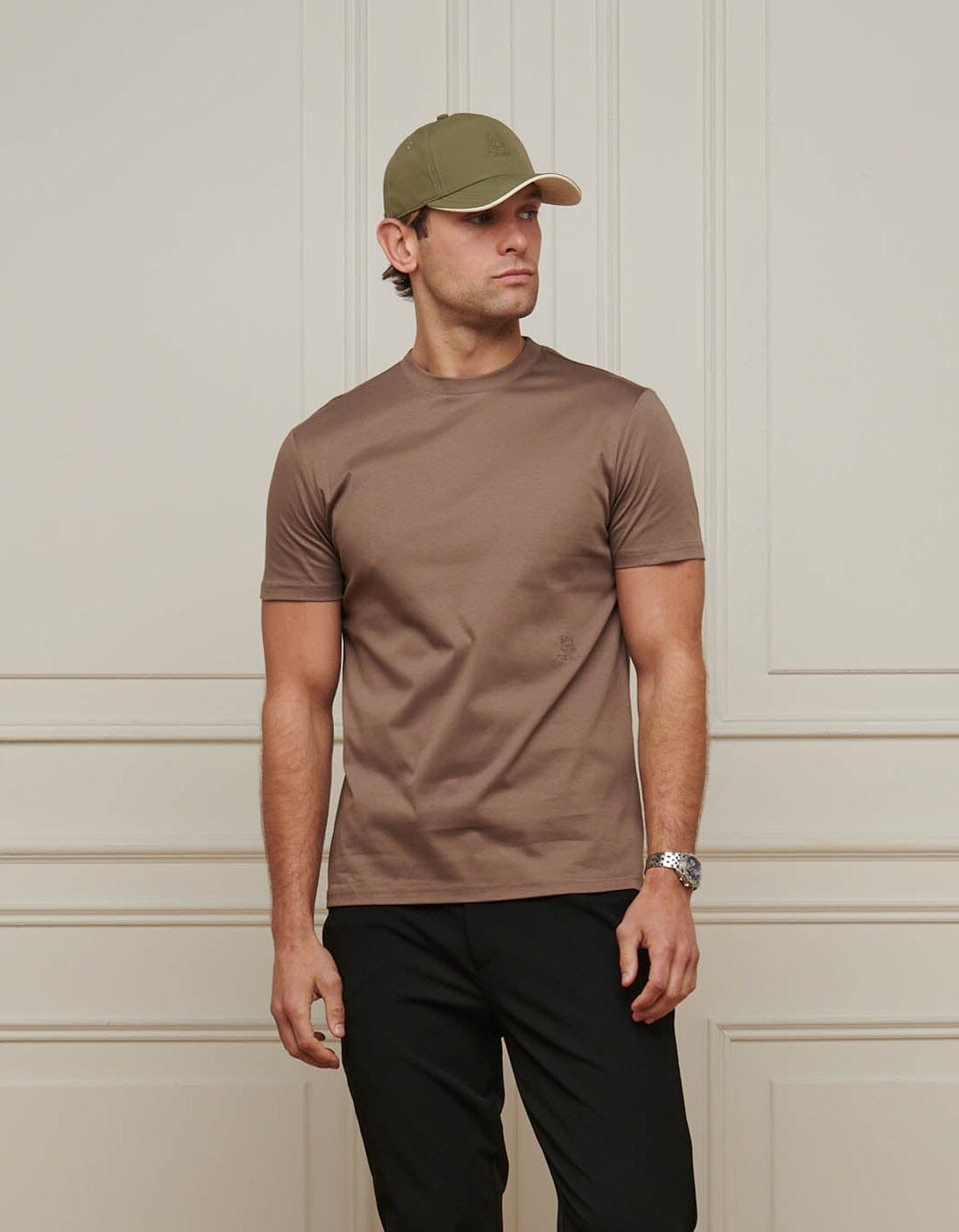 Men's Belier Taupe Crest Embroidered T Shirt