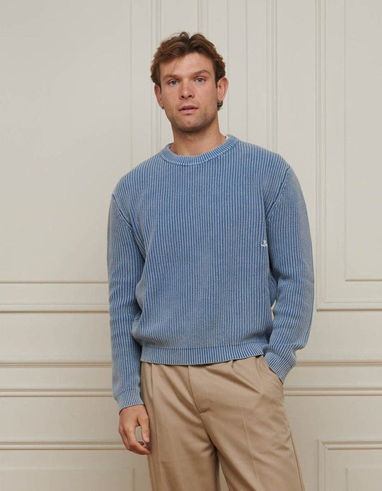 Men's Belier Washed Blue Heavyweight Rib Knit Jumper