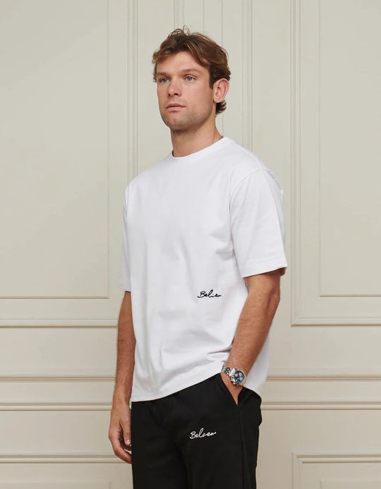 Men's Belier White Embroidered Logo T Shirt