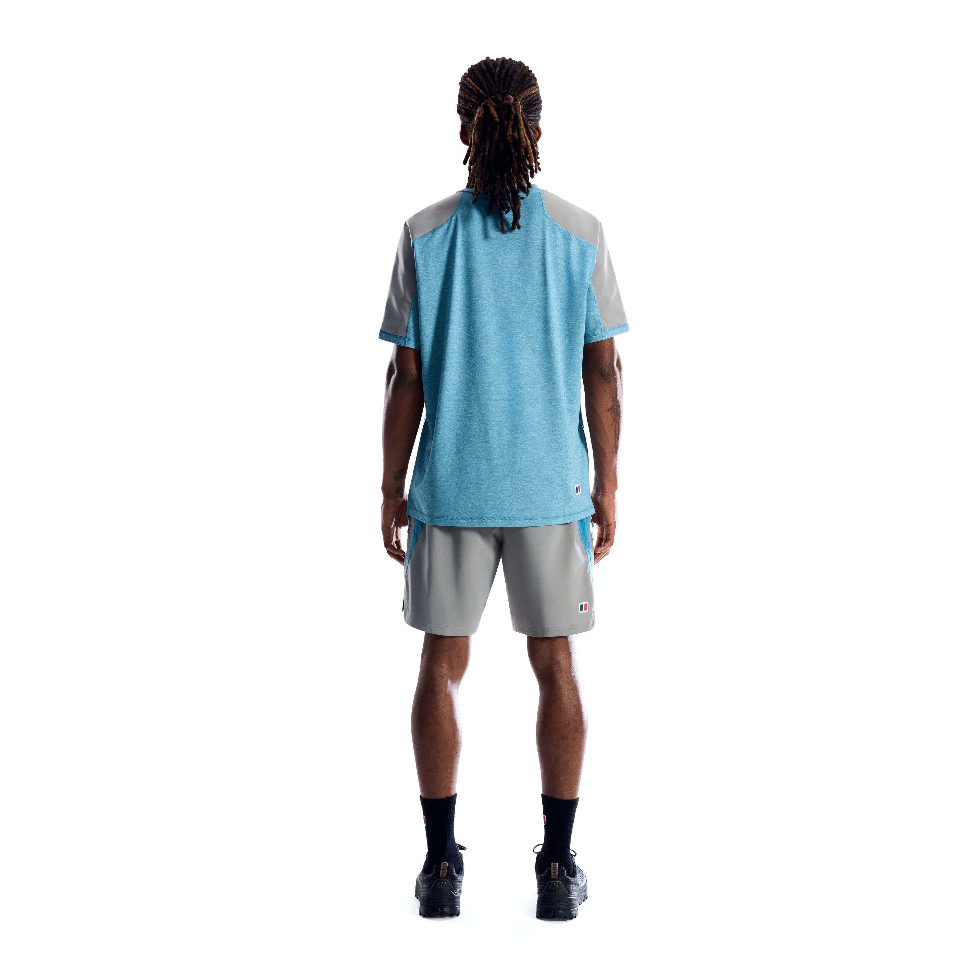Men's Berghaus Farndale Tech Tee Genetic Blue Polar &  Wavertree Short in Grey Set — view 2