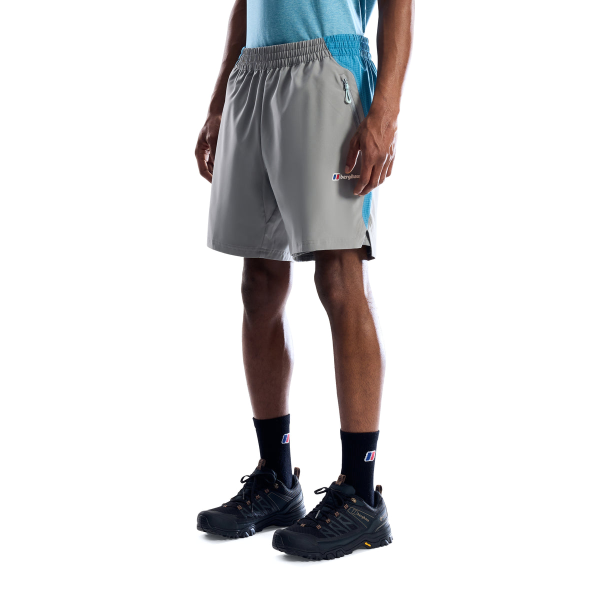 Men's Berghaus Farndale Tech Tee Genetic Blue Polar &  Wavertree Short in Grey Set — view 4