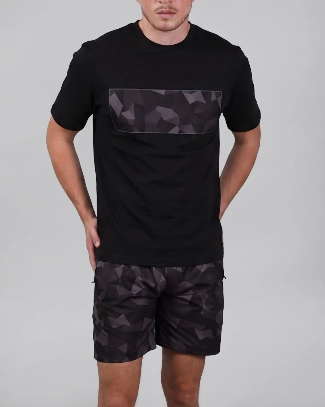 Men's Catini Astratto T-Shirt in Black & Astratto Shorts in Black Set