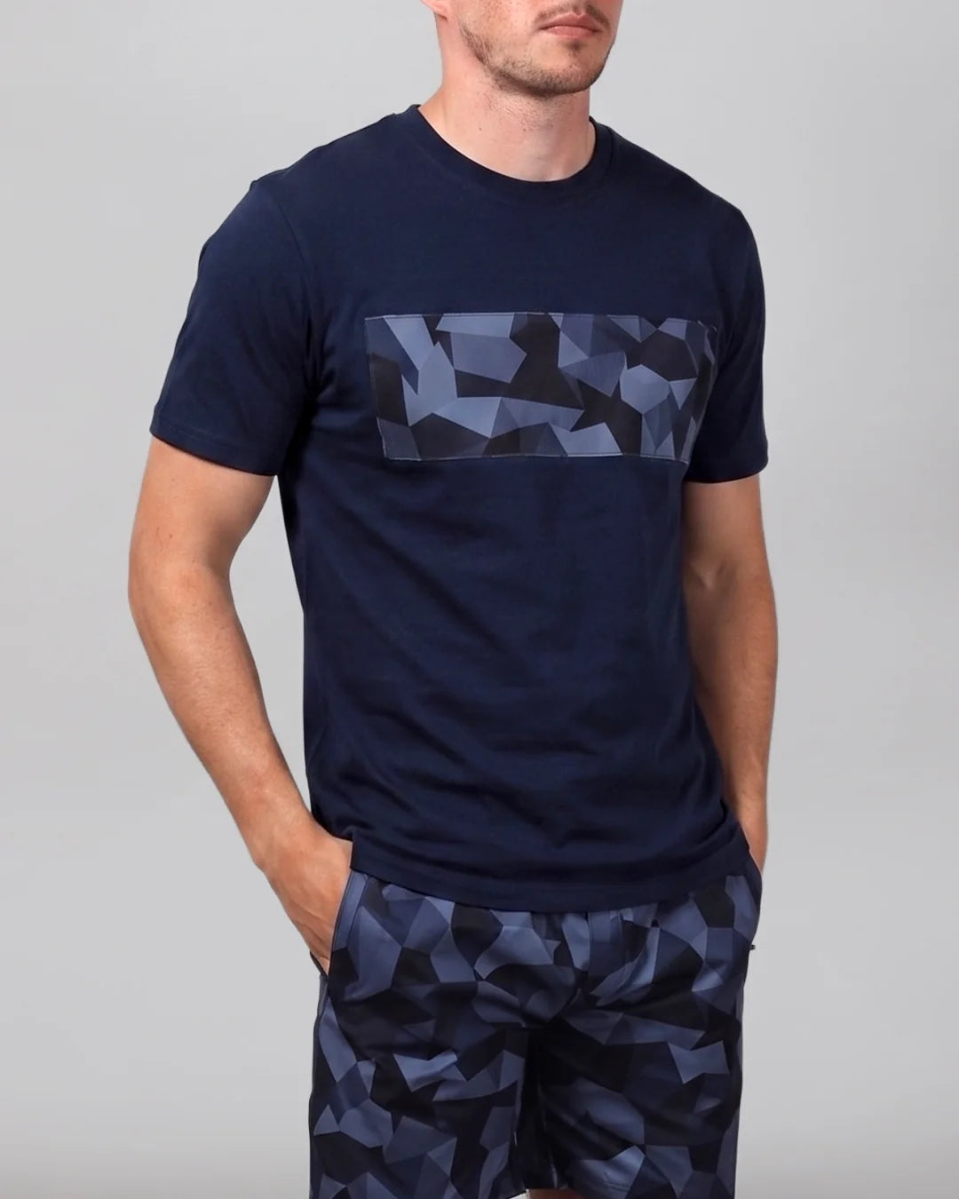 Men's Catini Astratto T-Shirt in White / Navy & Astratto Shorts in Navy Set