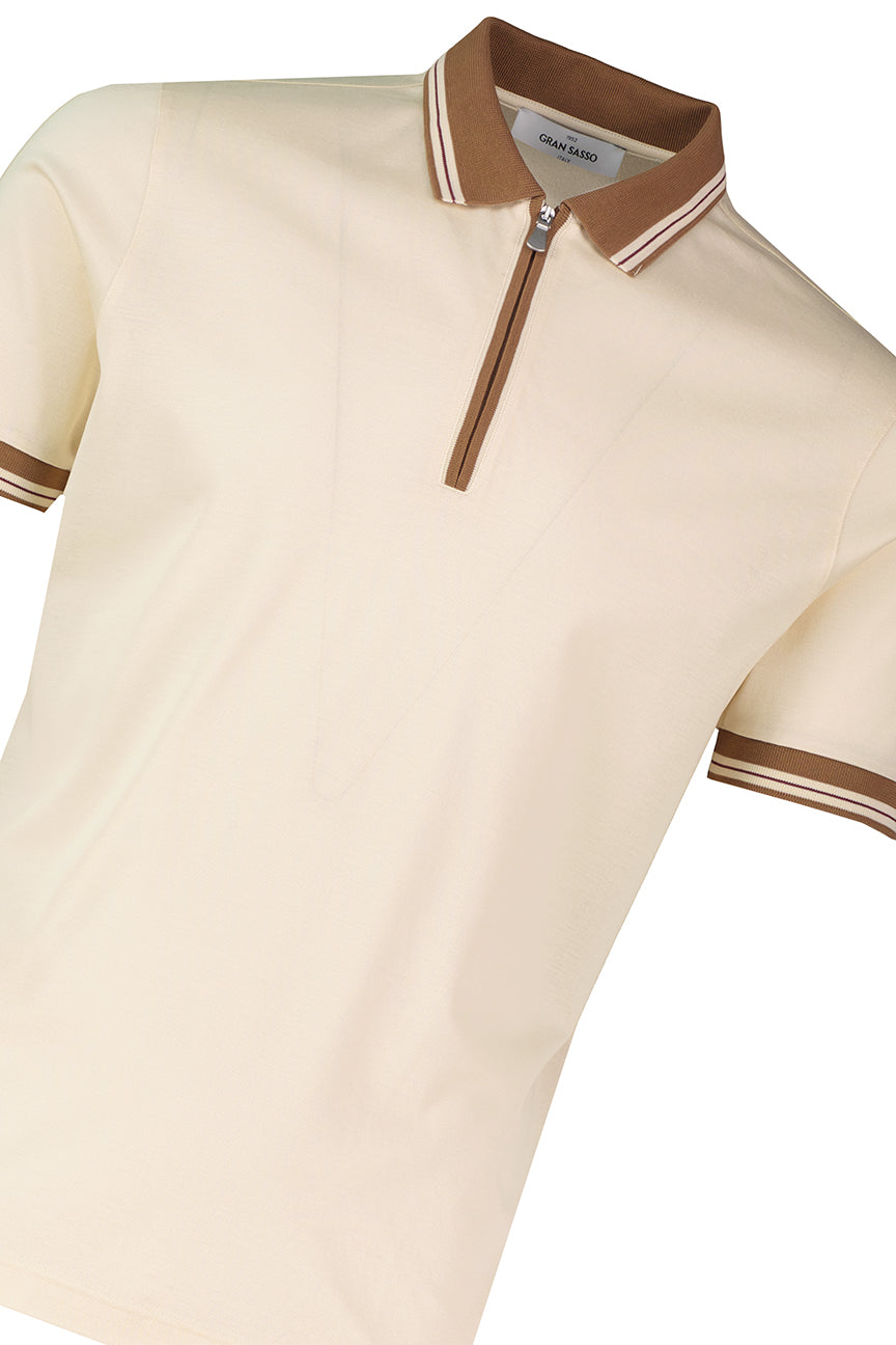 Men's Gran Sasso Beige Mercerised Zip Polo Shirt - image 4
