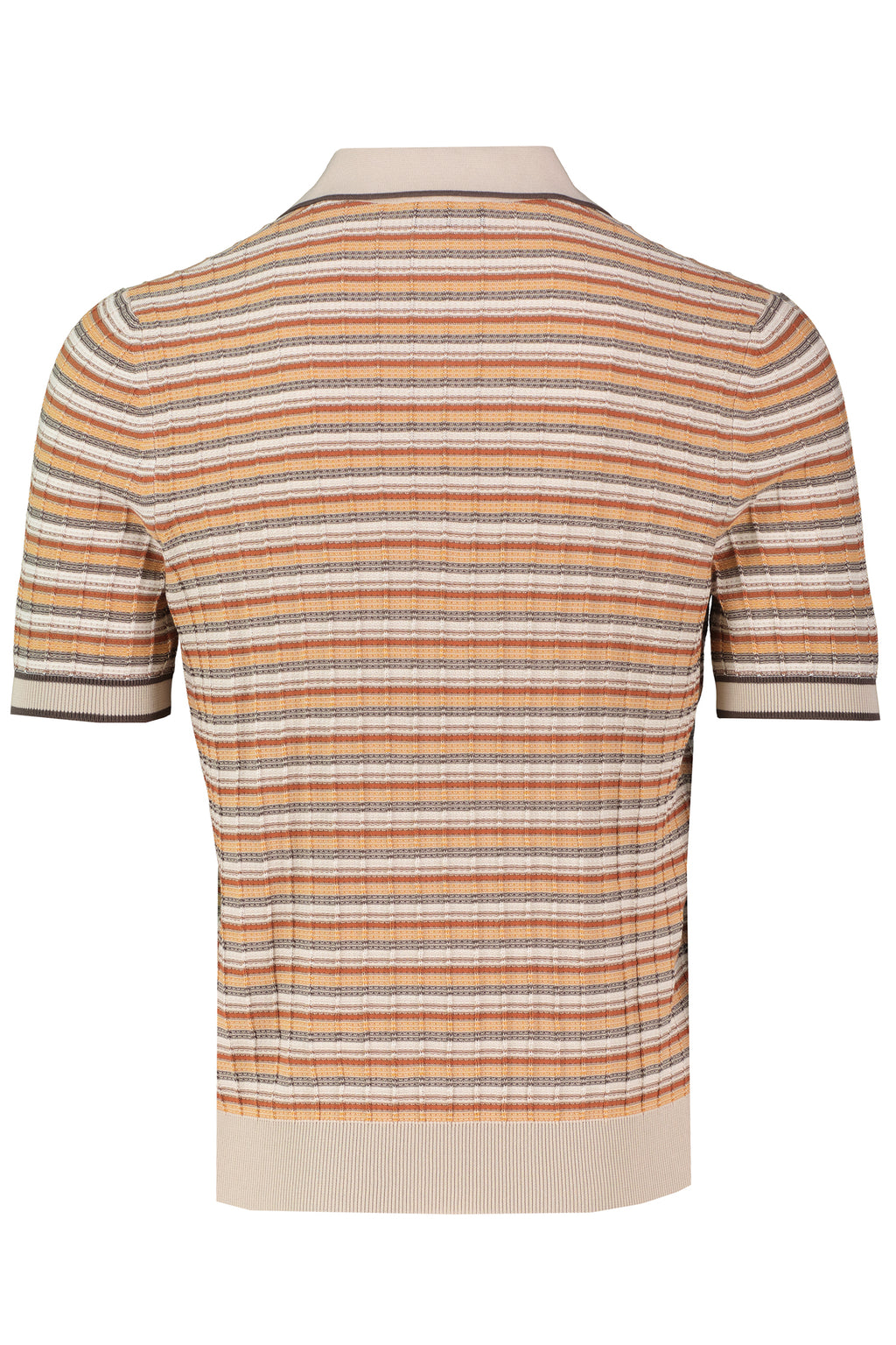 Men's Gran Sasso Beige Stripe Knit Open Collar Polo Shirt - image 3