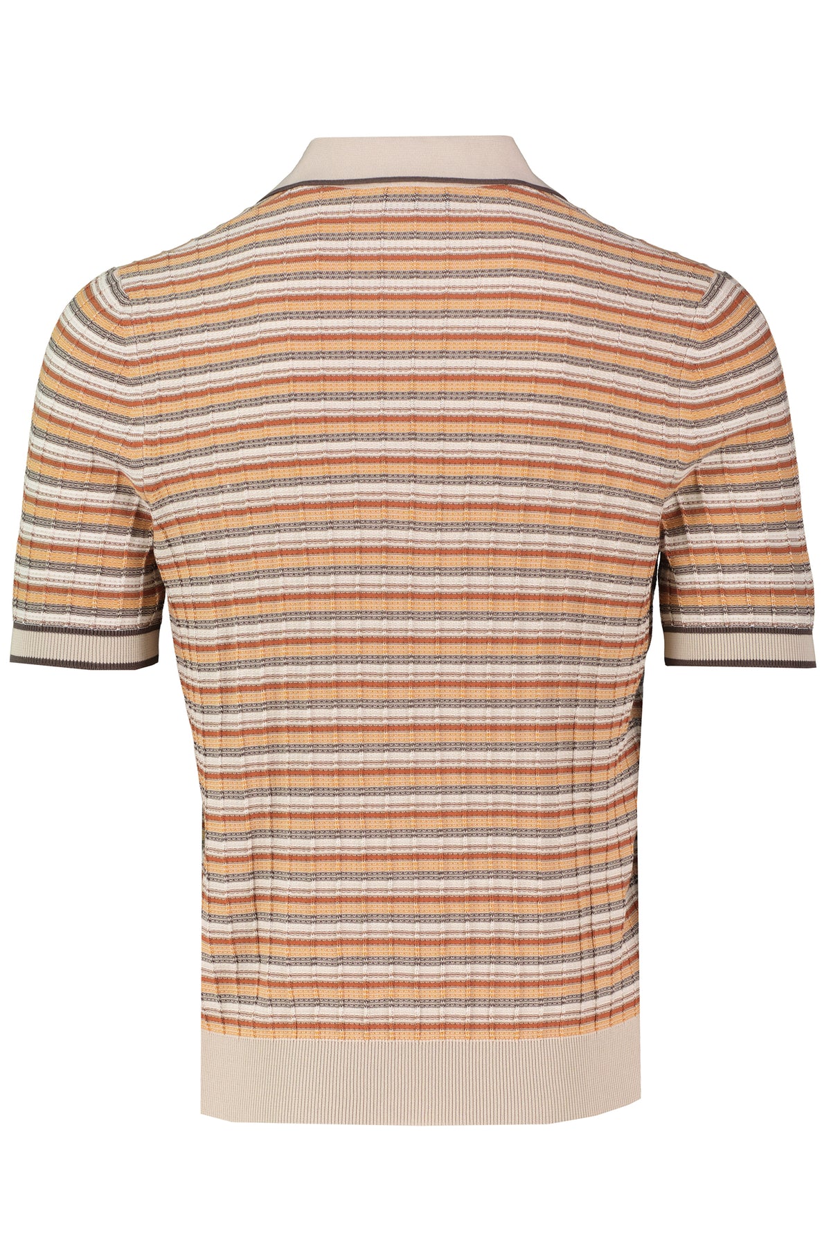 Men's Gran Sasso Beige Stripe Knit Open Collar Polo Shirt - image 3